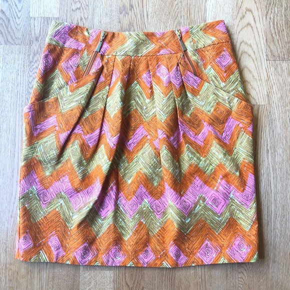 Beth Bowley Ikat Pattern Skirt Pink Orange Size 4 - Picture 1 of 12